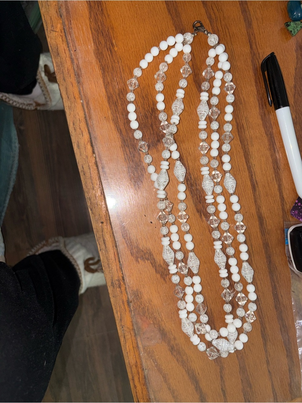 White Beaded Multi-Strand Necklace 12 inches